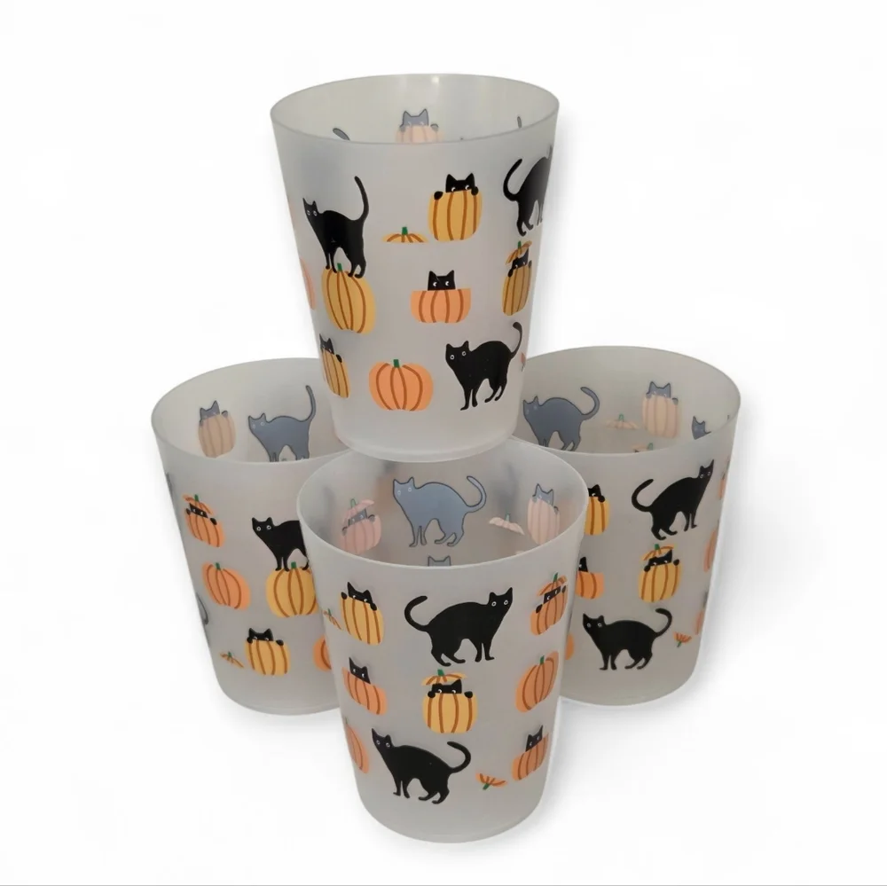 Black‎ Cat and Pumpkin Themed Halloween Plastic Drinking Cup Set